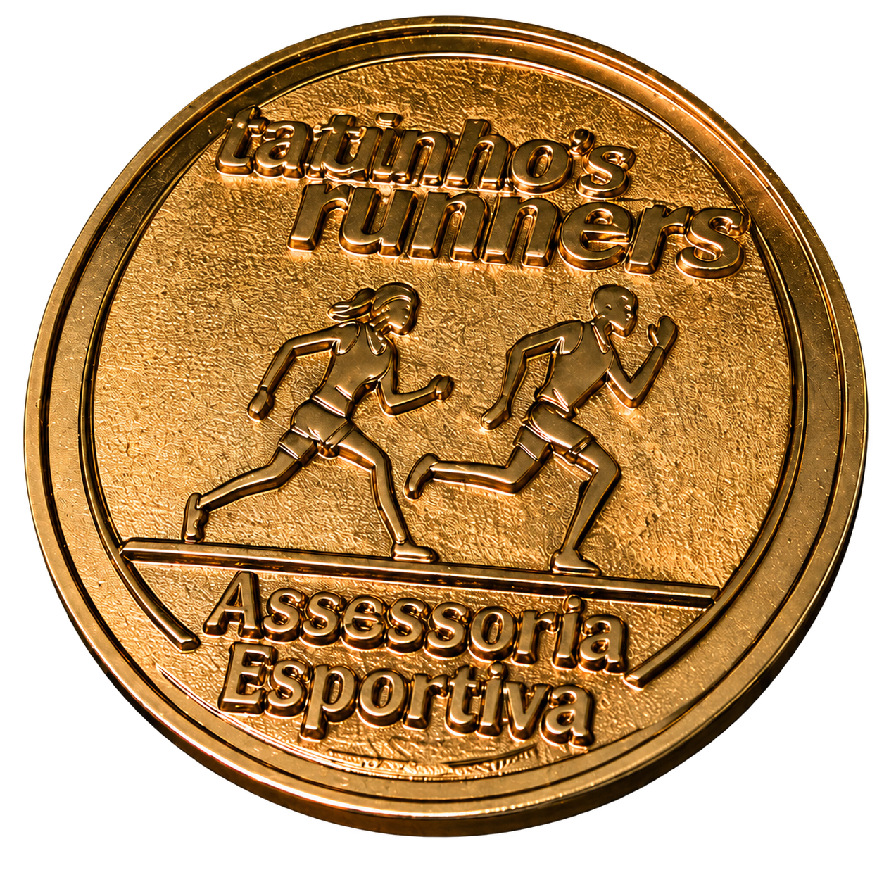 Medalha-moeda dourada da Tatinho's Runners
